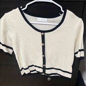 SHEIN Cream and Black Button Down Top